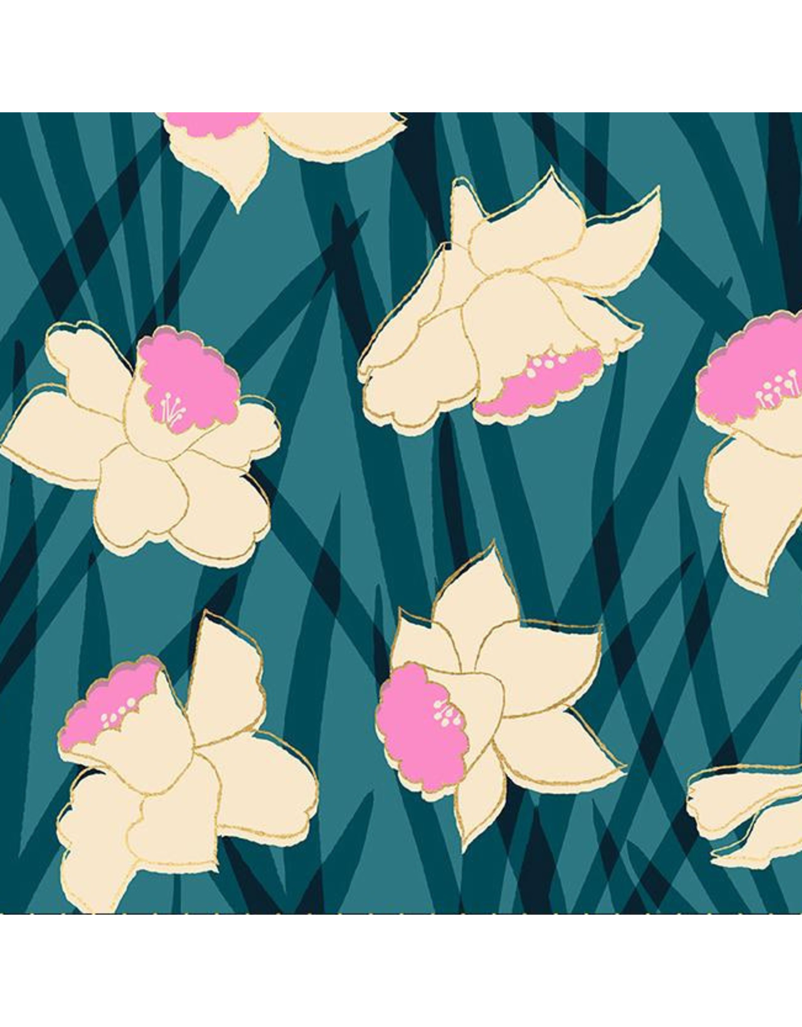 Melody Miller Reverie, Daffodils in Galaxy with Metallic, Fabric Half-Yards