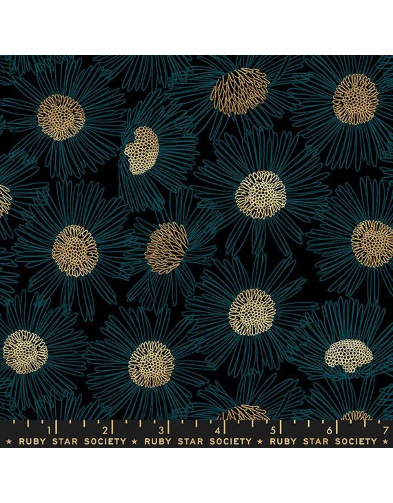 Melody Miller Reverie, Daisy Sketch in Black with Metallic, Fabric Half-Yards