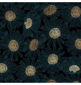Melody Miller Reverie, Daisy Sketch in Black with Metallic, Fabric Half-Yards
