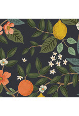 Rifle Paper Co. Linen/Cotton Canvas, Bramble, Citrus Grove in Unbleached Navy, Fabric Half-Yards