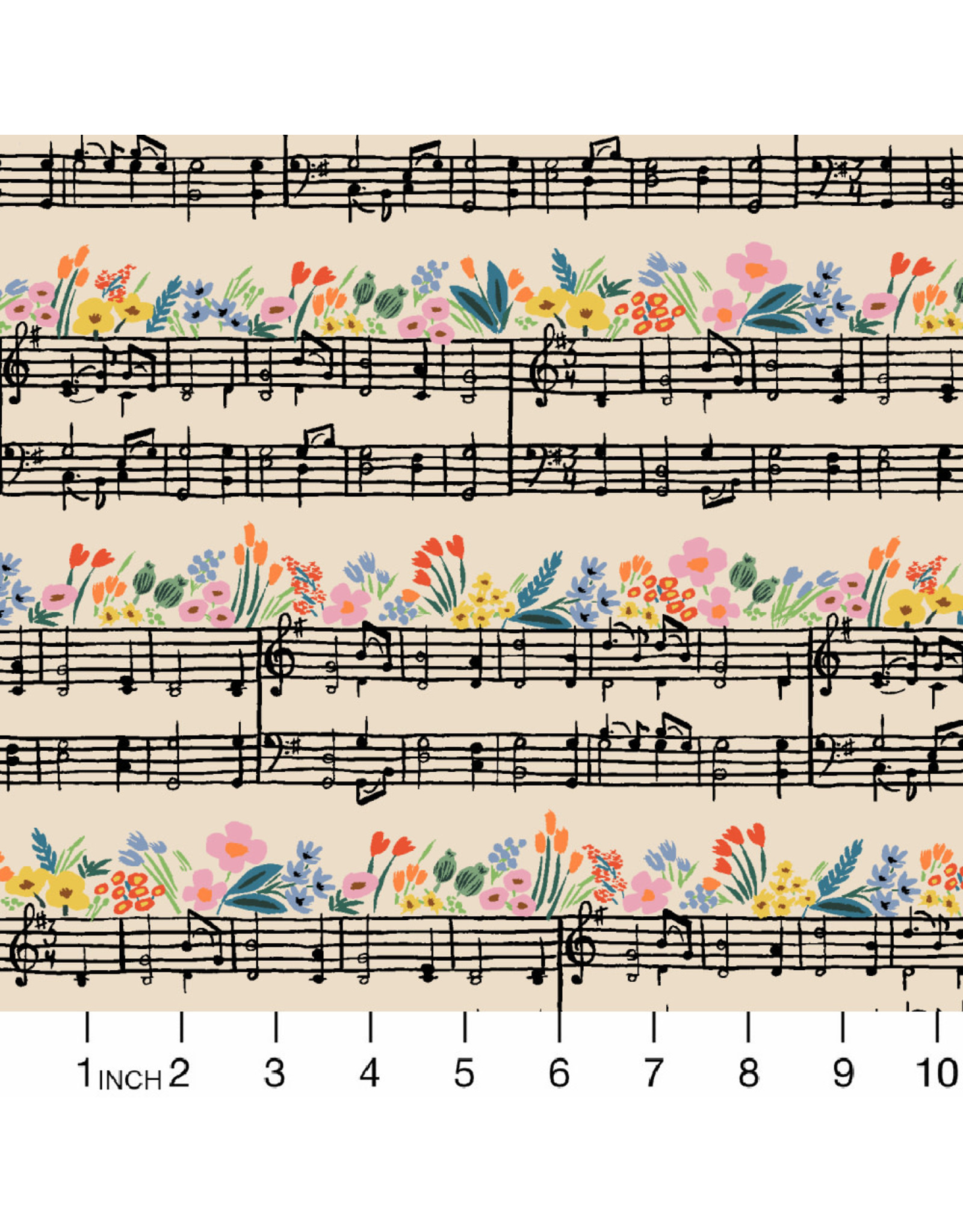 Rifle Paper Co. Linen/Cotton Canvas, Bramble, Music Notes in Natural, Fabric Half-Yards