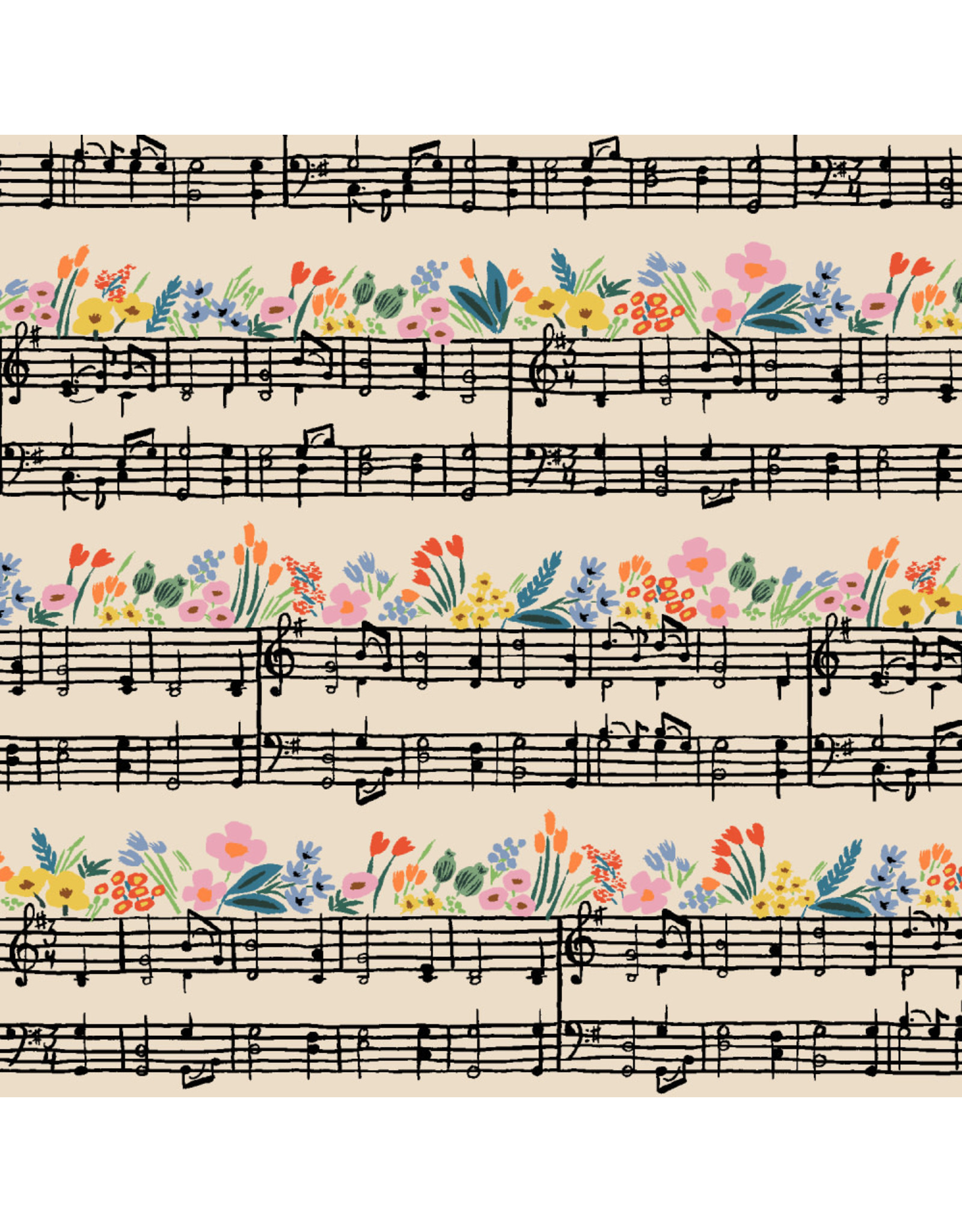 Rifle Paper Co. Linen/Cotton Canvas, Bramble, Music Notes in Natural, Fabric Half-Yards