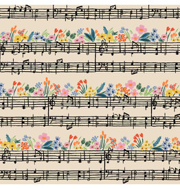 Rifle Paper Co. Linen/Cotton Canvas, Bramble, Music Notes in Natural, Fabric Half-Yards