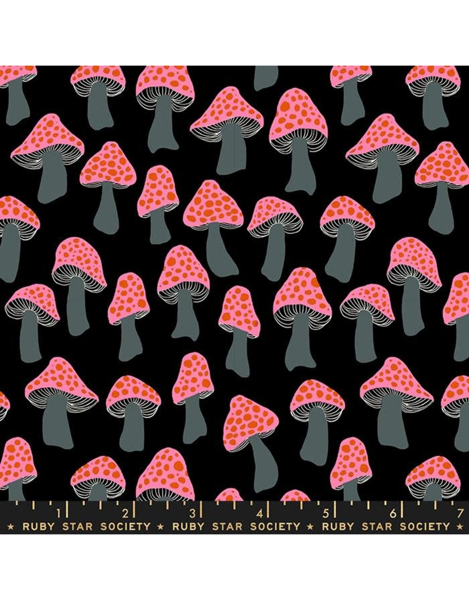 Sarah Watts Firefly, Mushrooms in Black, Fabric Half-Yards