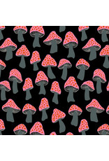 Sarah Watts Firefly, Mushrooms in Black, Fabric Half-Yards