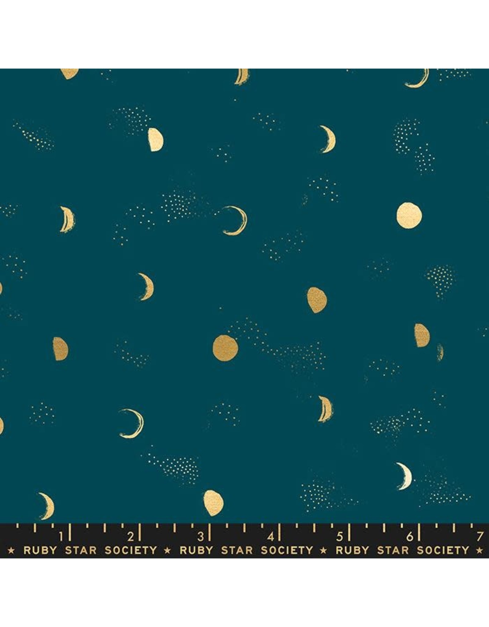 Sarah Watts Firefly, Moon Phase in Galaxy with Metallic, Fabric Half-Yards