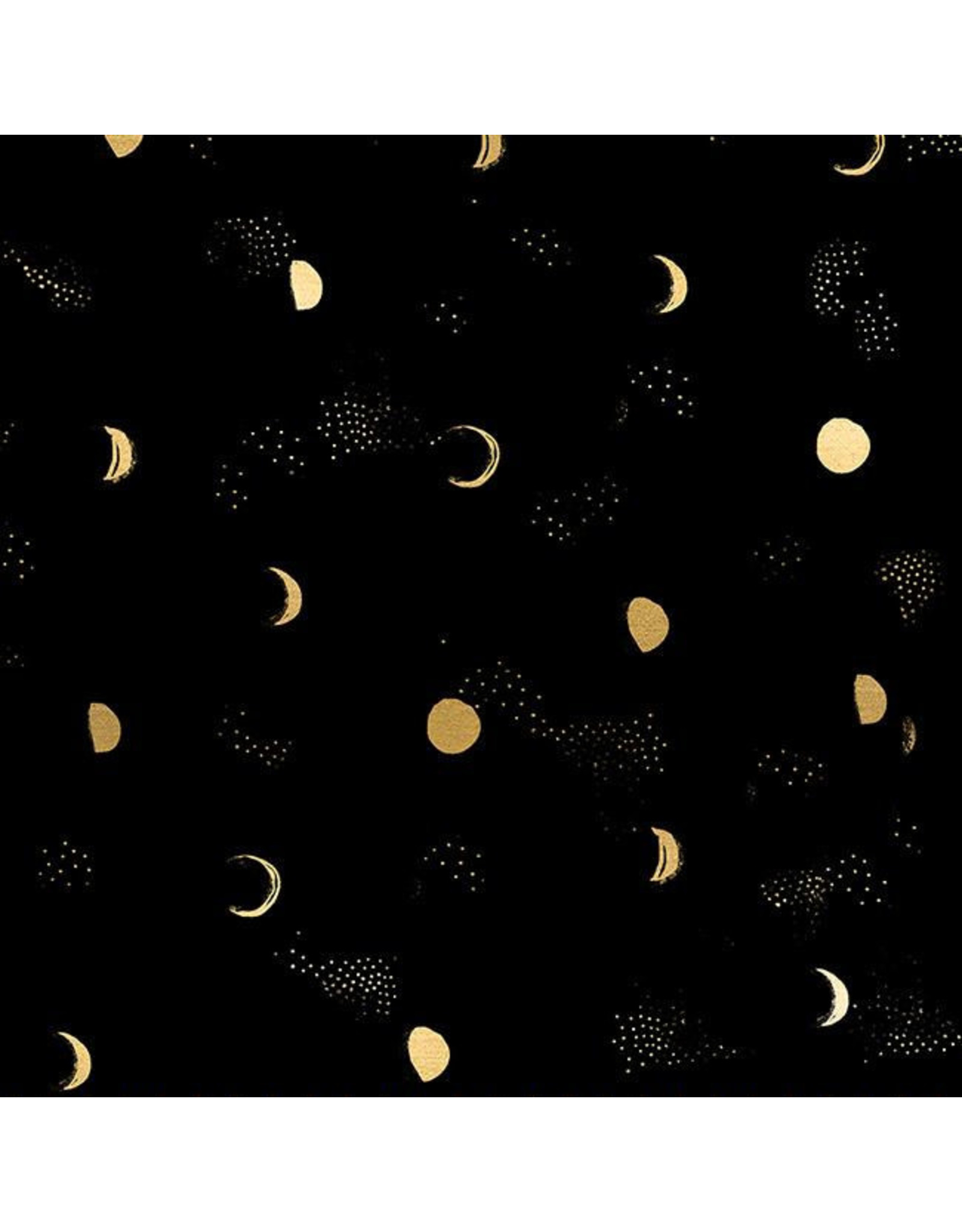 Sarah Watts Firefly, Moon Phase in Black with Metallic, Fabric Half-Yards