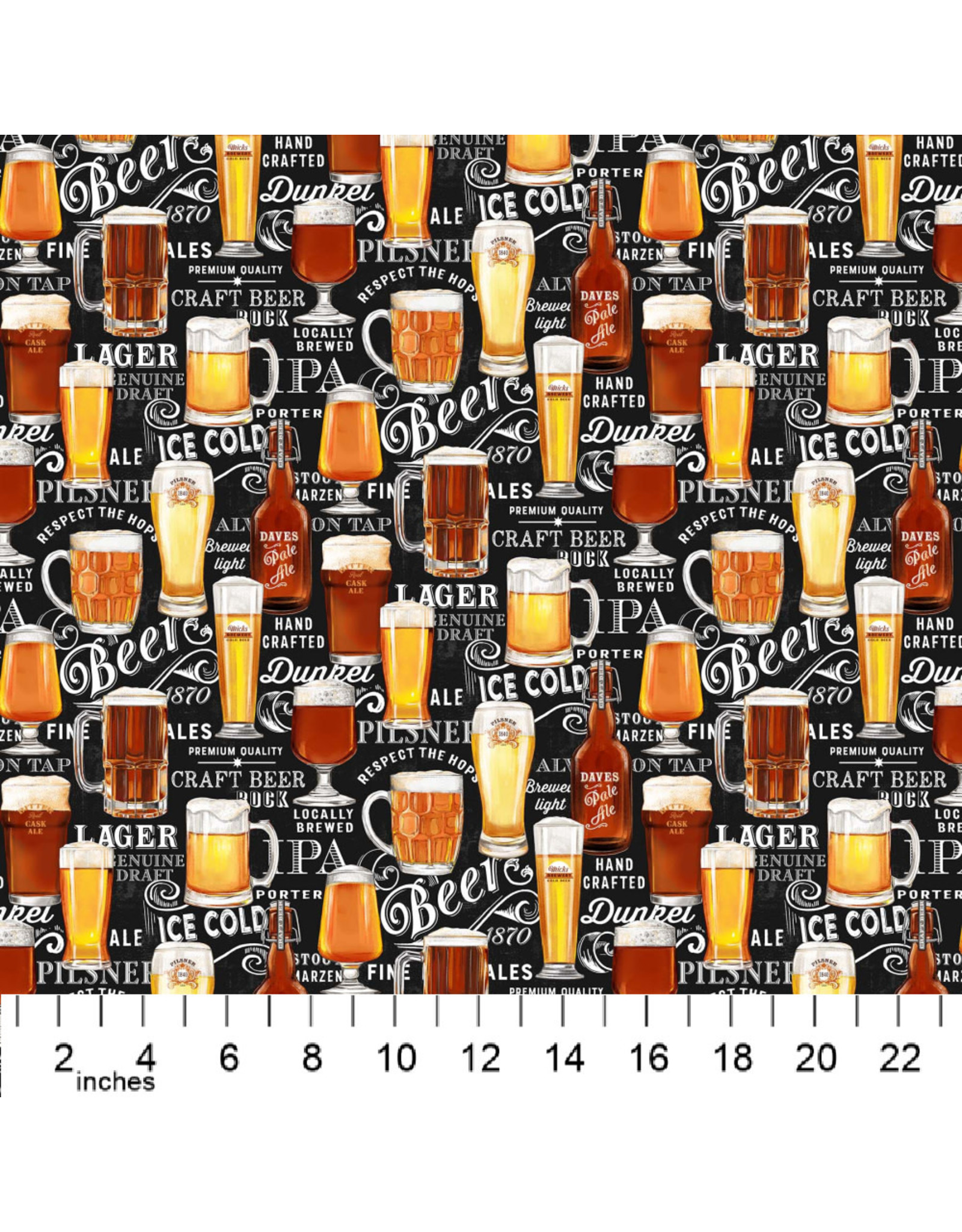 Northcott The Cave, Beers on Chalk Board in Black, Fabric Half-Yards