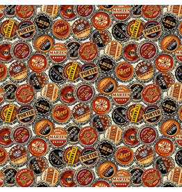 Northcott The Cave, Beer Bottle Caps in Cream, Fabric Half-Yards