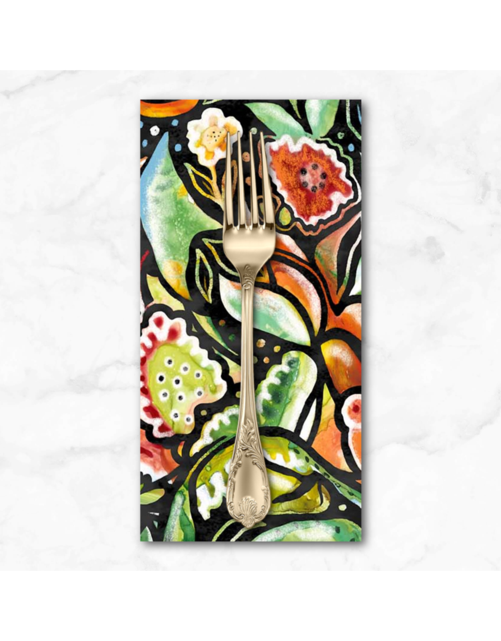 PD's Northcott Collection My Mother's Garden, Floral in Black, Dinner Napkin