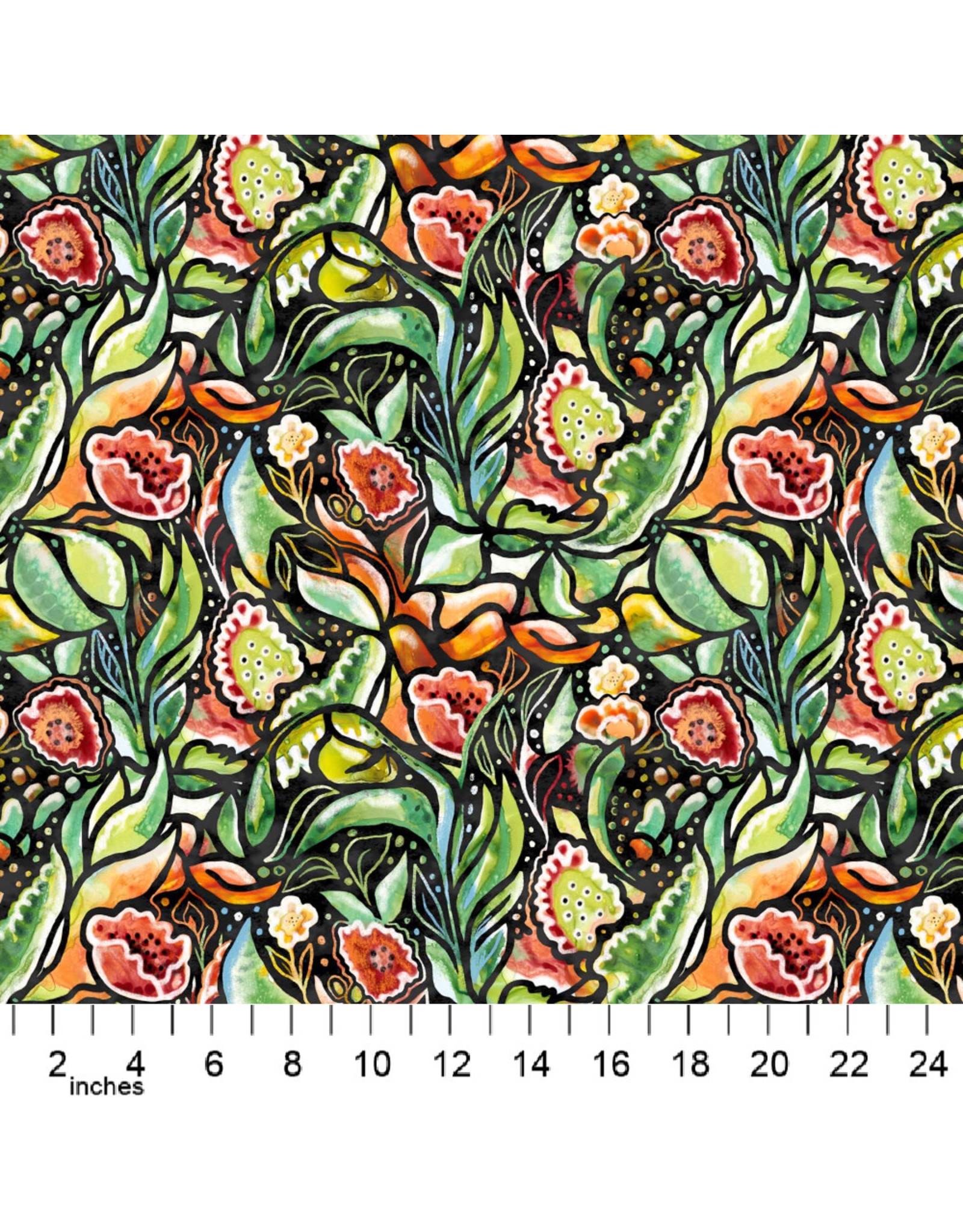 Northcott My Mother's Garden, Floral in Black, Fabric Half-Yards