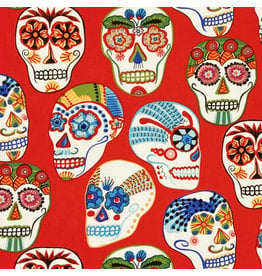 Alexander Henry Fabrics Folklorico, Calaveras Contentas in Red, Fabric Half-Yards