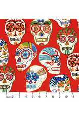 Alexander Henry Fabrics Folklorico, Calaveras Contentas in Red, Fabric Half-Yards