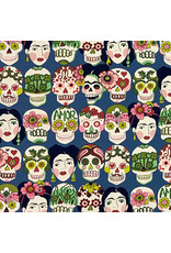 Alexander Henry Fabrics Folklorico, Gotas de Amor in Denim, Fabric Half-Yards