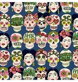 Alexander Henry Fabrics Folklorico, Gotas de Amor in Denim, Fabric Half-Yards