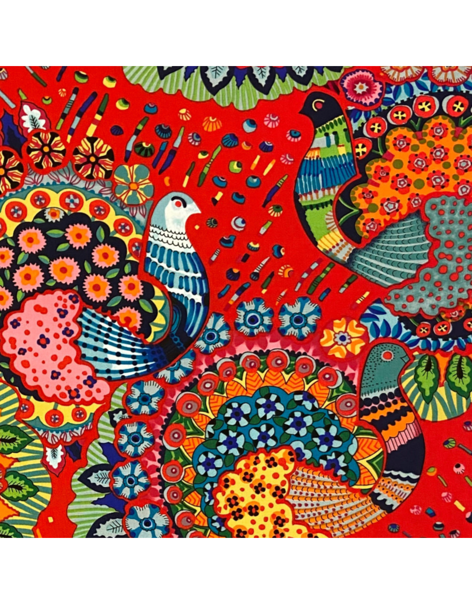 Alexander Henry Fabrics Folklorico, El Pollo in Red, Fabric Half-Yards