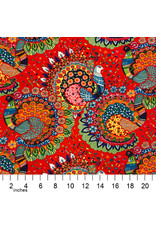 Alexander Henry Fabrics Folklorico, El Pollo in Red, Fabric Half-Yards