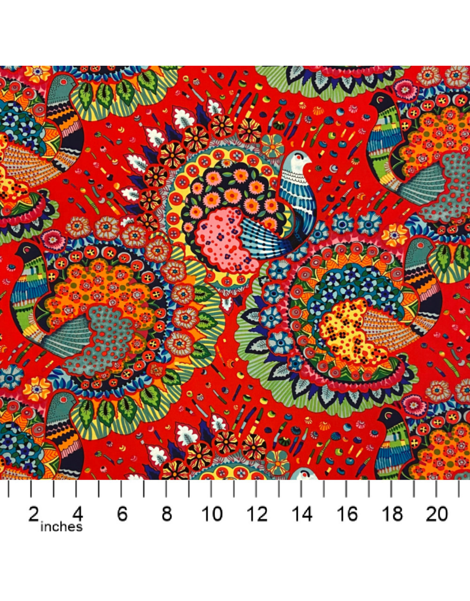 Alexander Henry Fabrics Folklorico, El Pollo in Red, Fabric Half-Yards