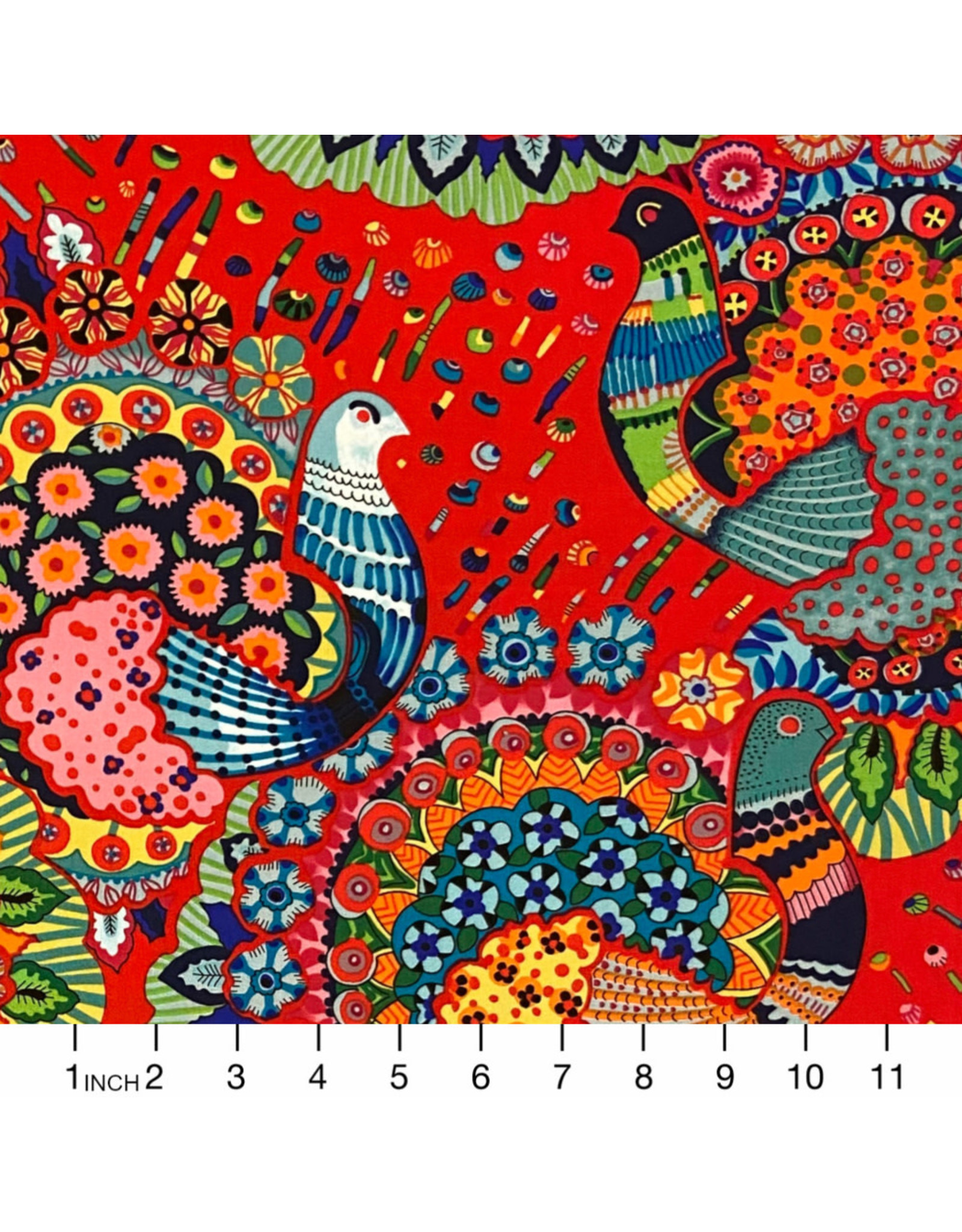 Alexander Henry Fabrics Folklorico, El Pollo in Red, Fabric Half-Yards