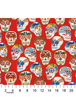 Alexander Henry Fabrics Folklorico, Calaveras Contentas in Red, Fabric Half-Yards