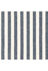 Robert Kaufman Linen, Essex Yarn Dyed Classic Wovens, Wide Stripe in Indigo, Fabric Half-Yards