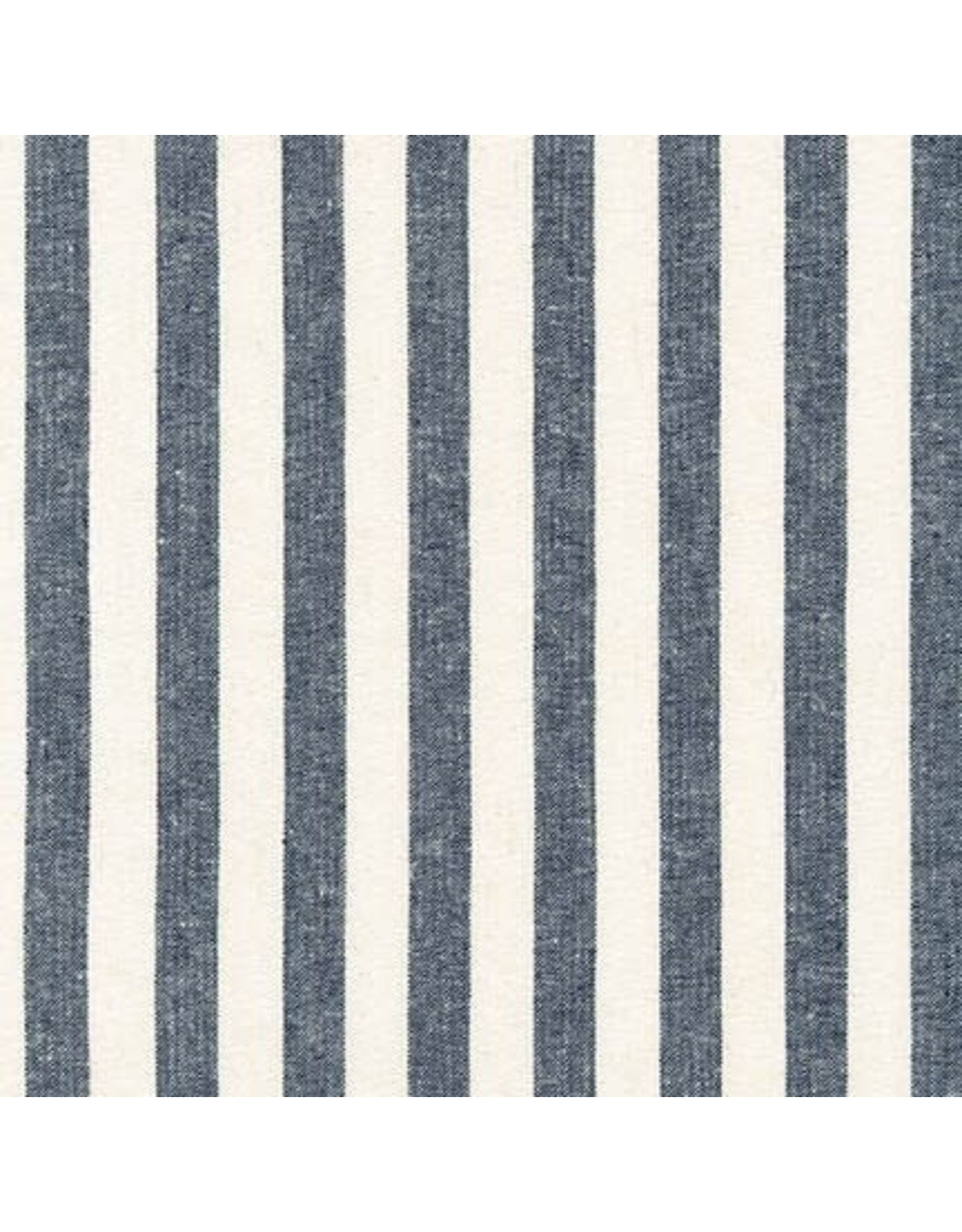 Robert Kaufman Linen, Essex Yarn Dyed Classic Wovens, Wide Stripe in Indigo, Fabric Half-Yards