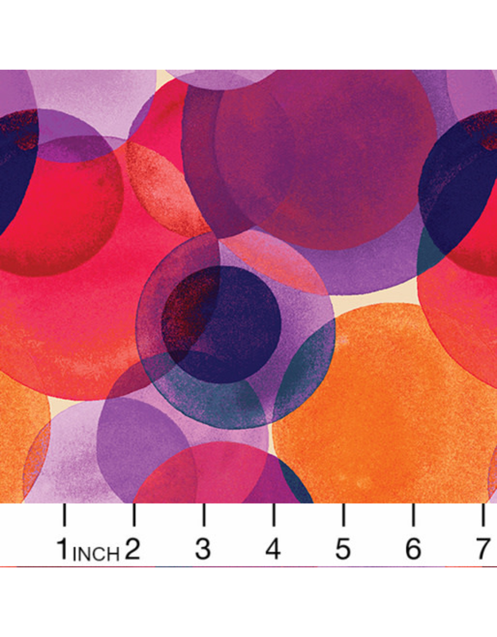 Benartex Watercolor Geometry, Large Watercolor Circles in Orange Purple, Fabric Half-Yards