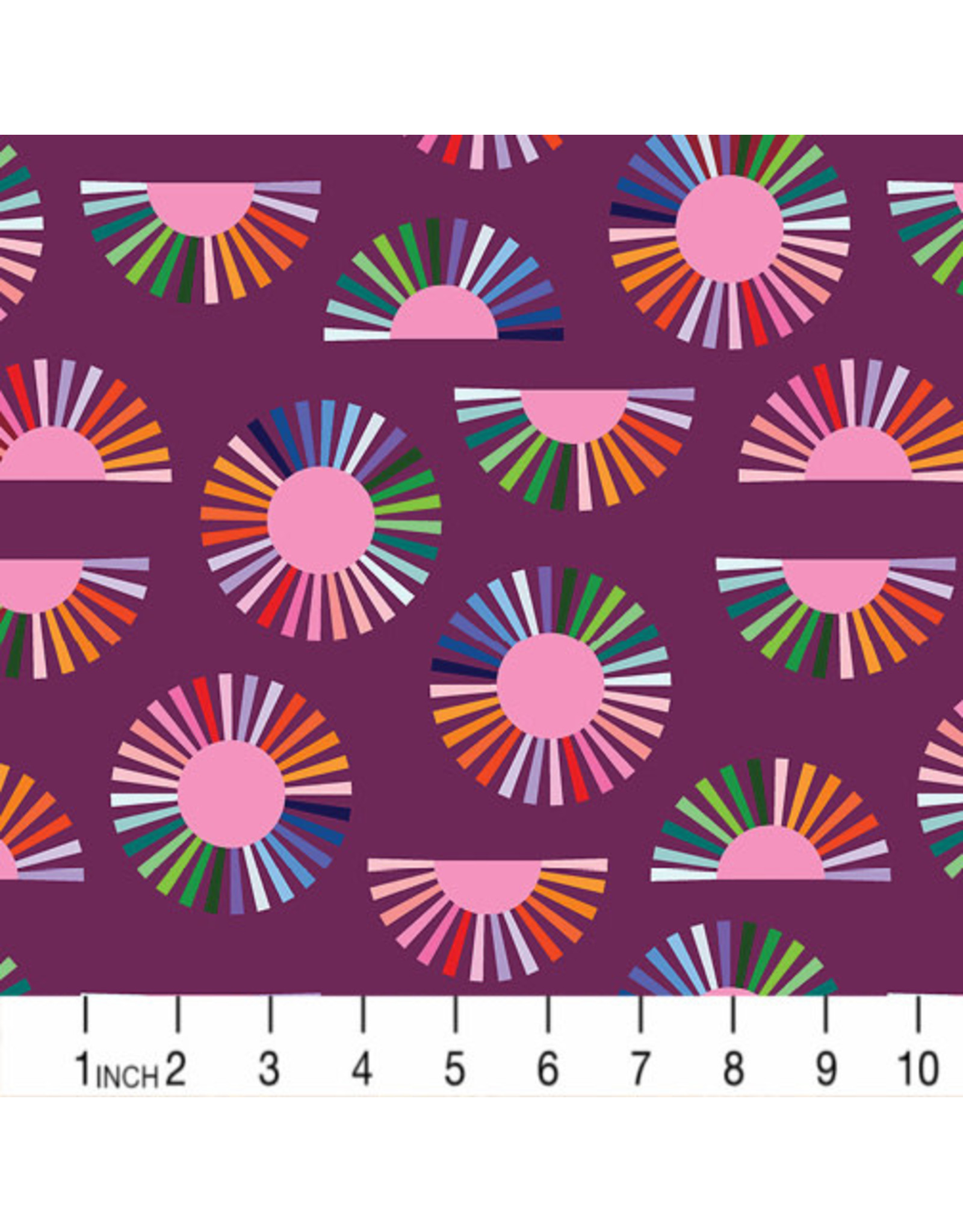 Windham Fabrics Color Wheel, Mod Daisy in Plum, Fabric Half-Yards