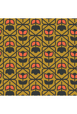 Figo Pickle Juice, Tulip in Mustard, Fabric Half-Yards