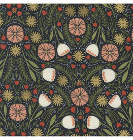Gingiber Meadowmere, Moody Florals in Night with Metallic, Fabric Half-Yards