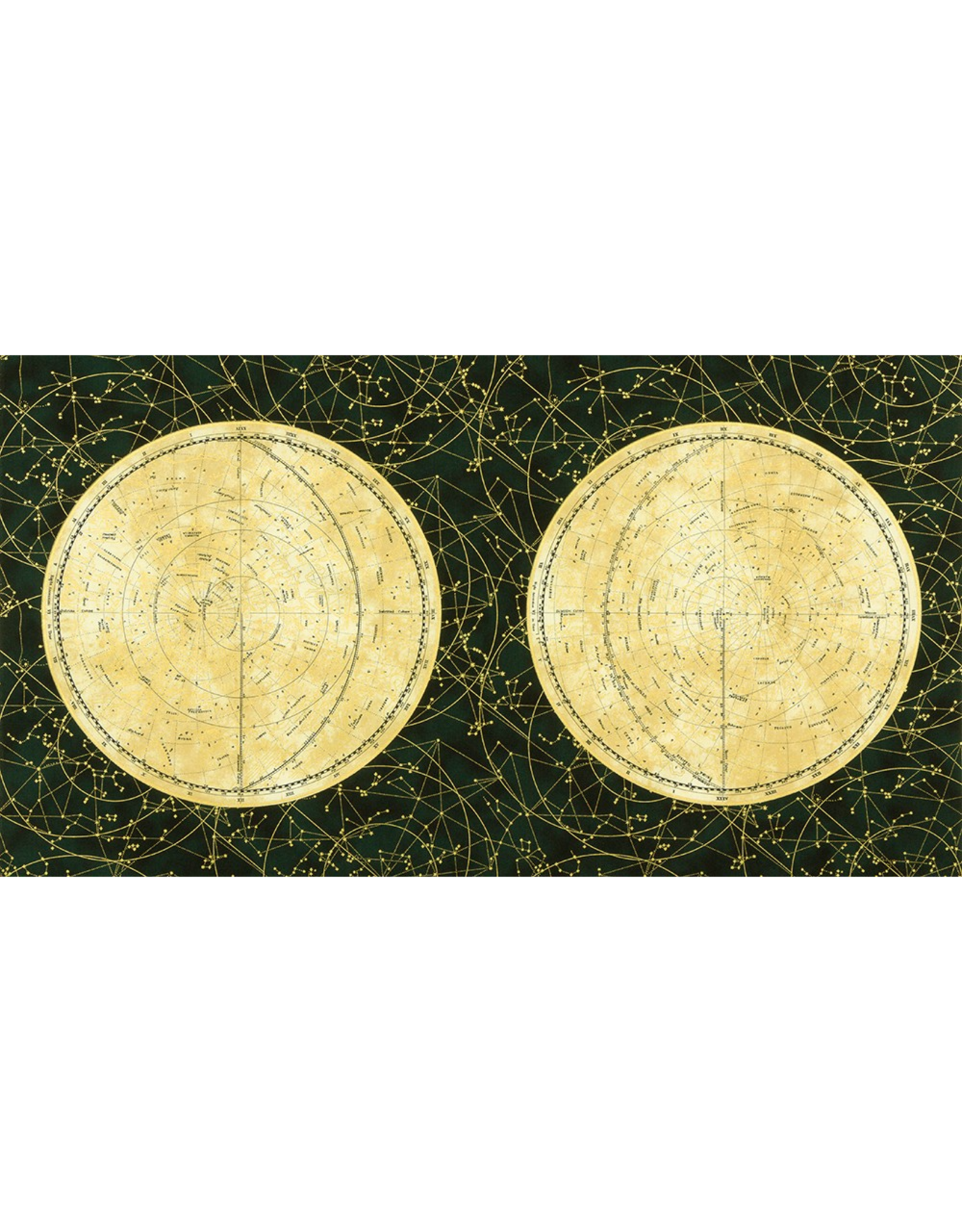 Robert Kaufman Star Maps, Maps in Astral with Metallic, 24"x 44" Fabric Panels