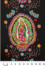 Alexander Henry Fabrics Folklorico,  Our Lady of Guadalupe in Black, 24" x 44" Fabric Double Panel