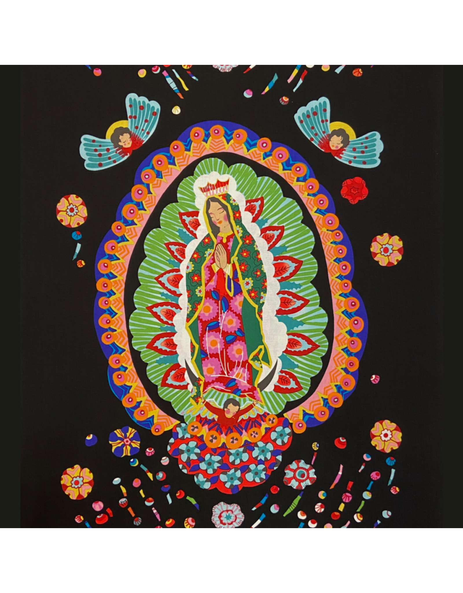 Alexander Henry Fabrics Folklorico,  Our Lady of Guadalupe in Black, 24" x 44" Fabric Double Panel