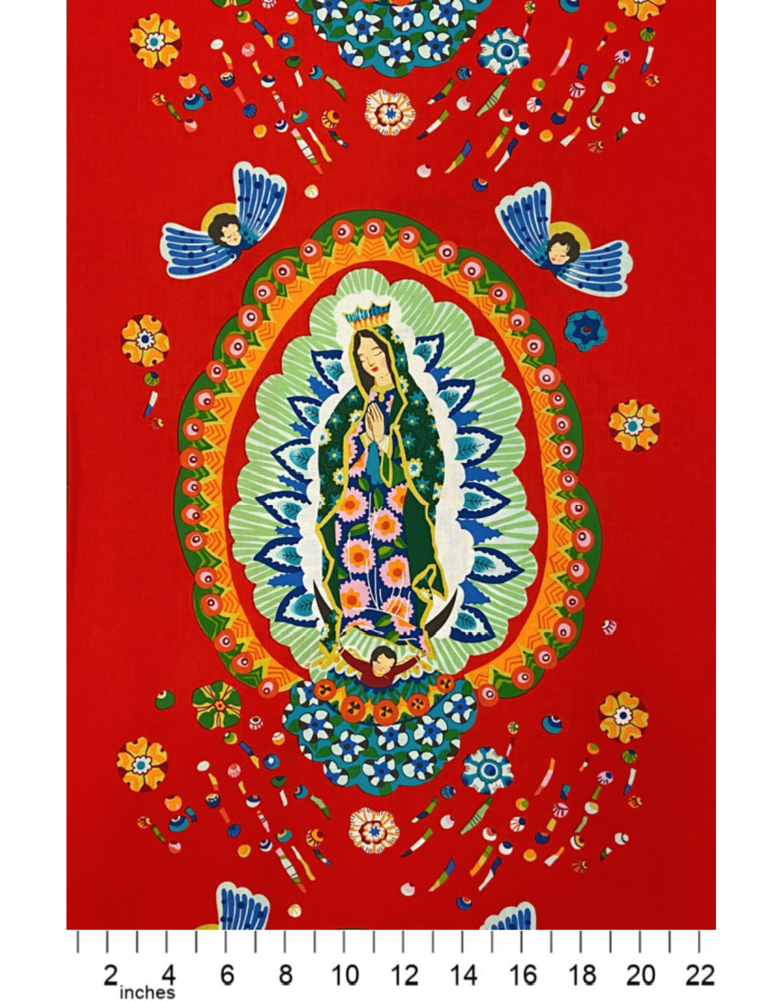 Alexander Henry Fabrics Folklorico,  Our Lady of Guadalupe in Red, 24" x 44" Fabric Double Panel