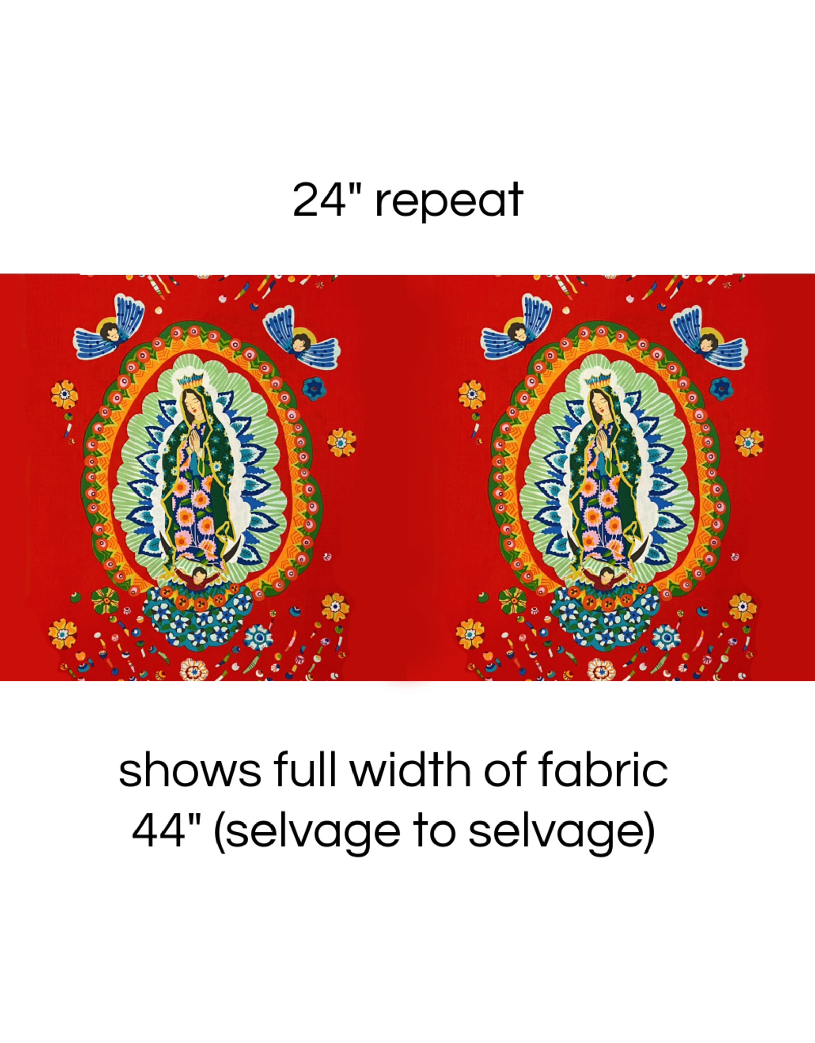 Alexander Henry Fabrics Folklorico,  Our Lady of Guadalupe in Red, 24" x 44" Fabric Double Panel