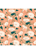 Figo Daybreak, Morning Glories in Coral, Fabric Half-Yards