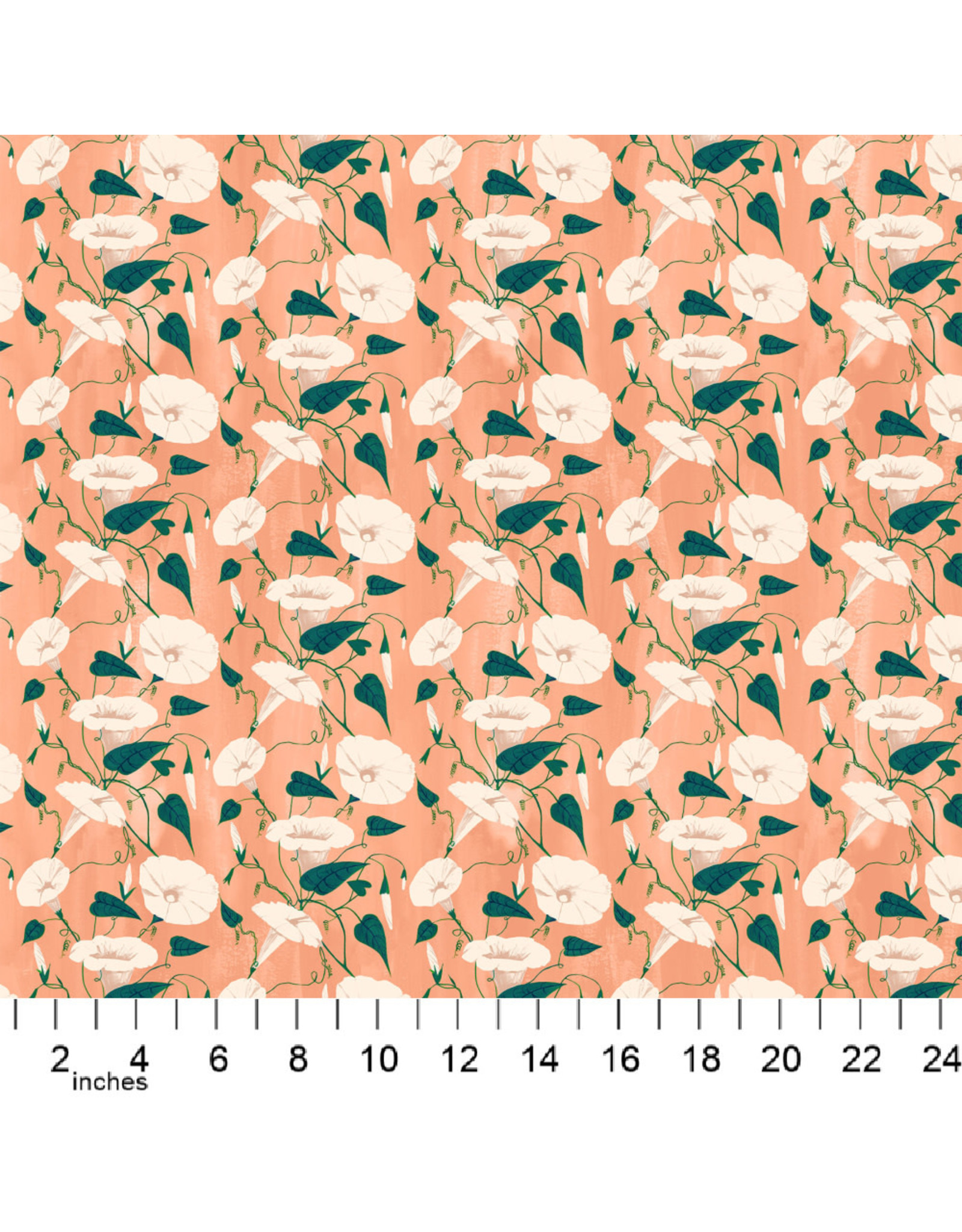 Figo Daybreak, Morning Glories in Coral, Fabric Half-Yards