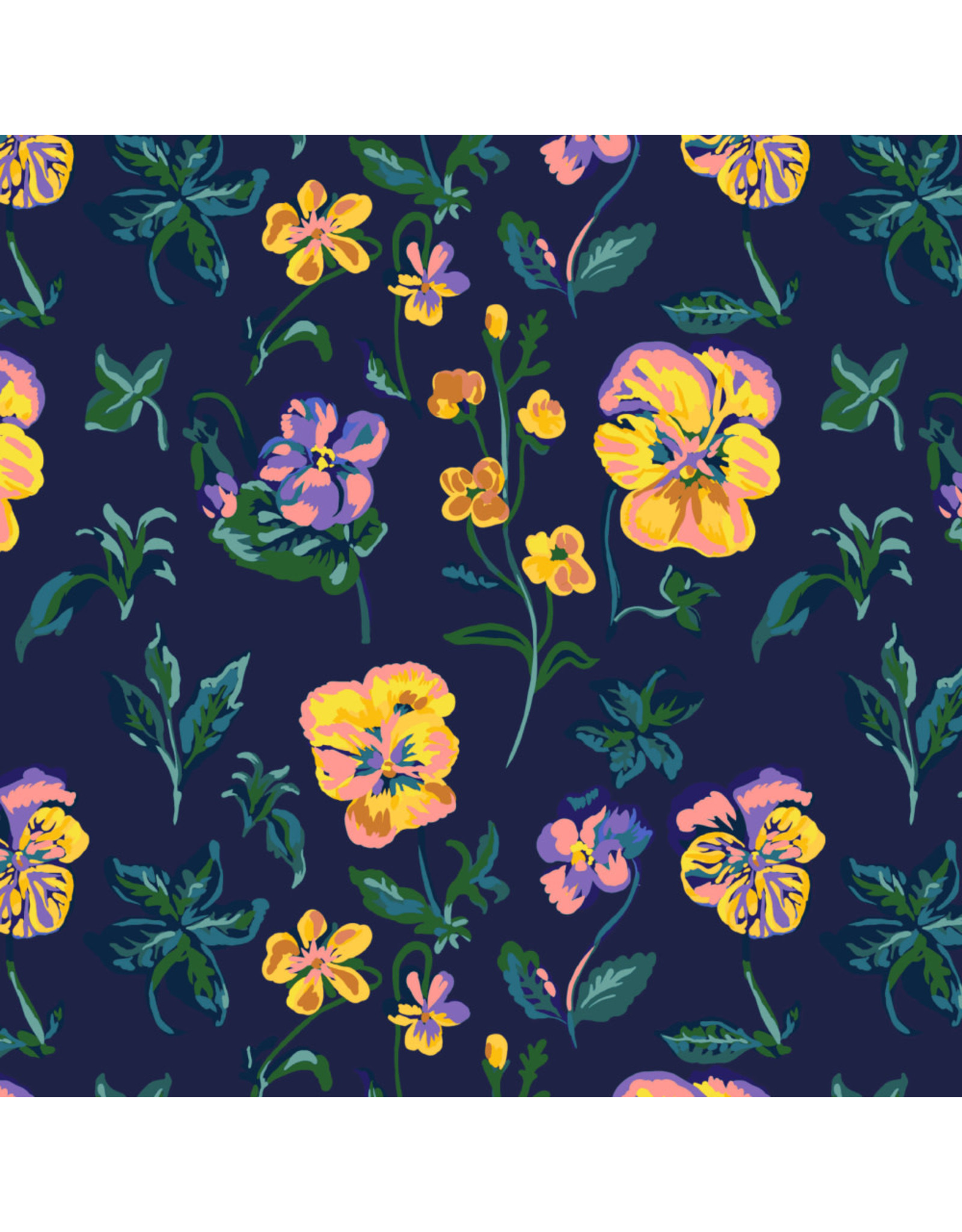 Nathalie Lété Mon Jardin, Pansies in Navy, Fabric Half-Yards