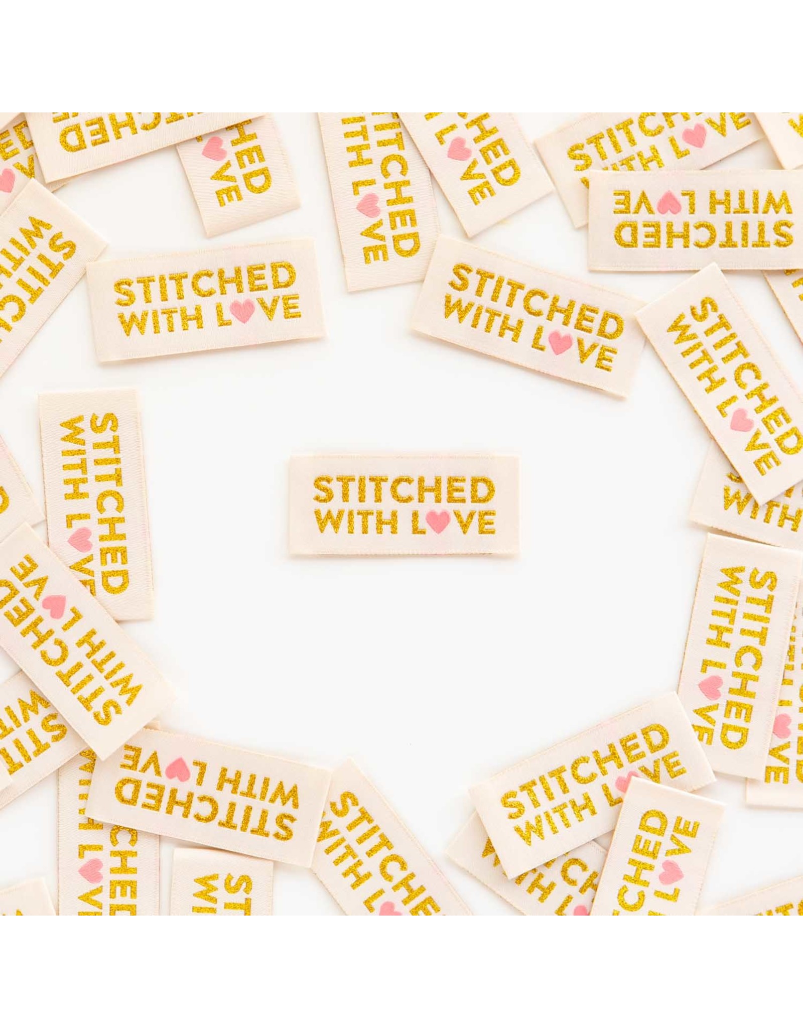 Sarah Hearts Stitched with Love - Woven Label Tags, Set of 8