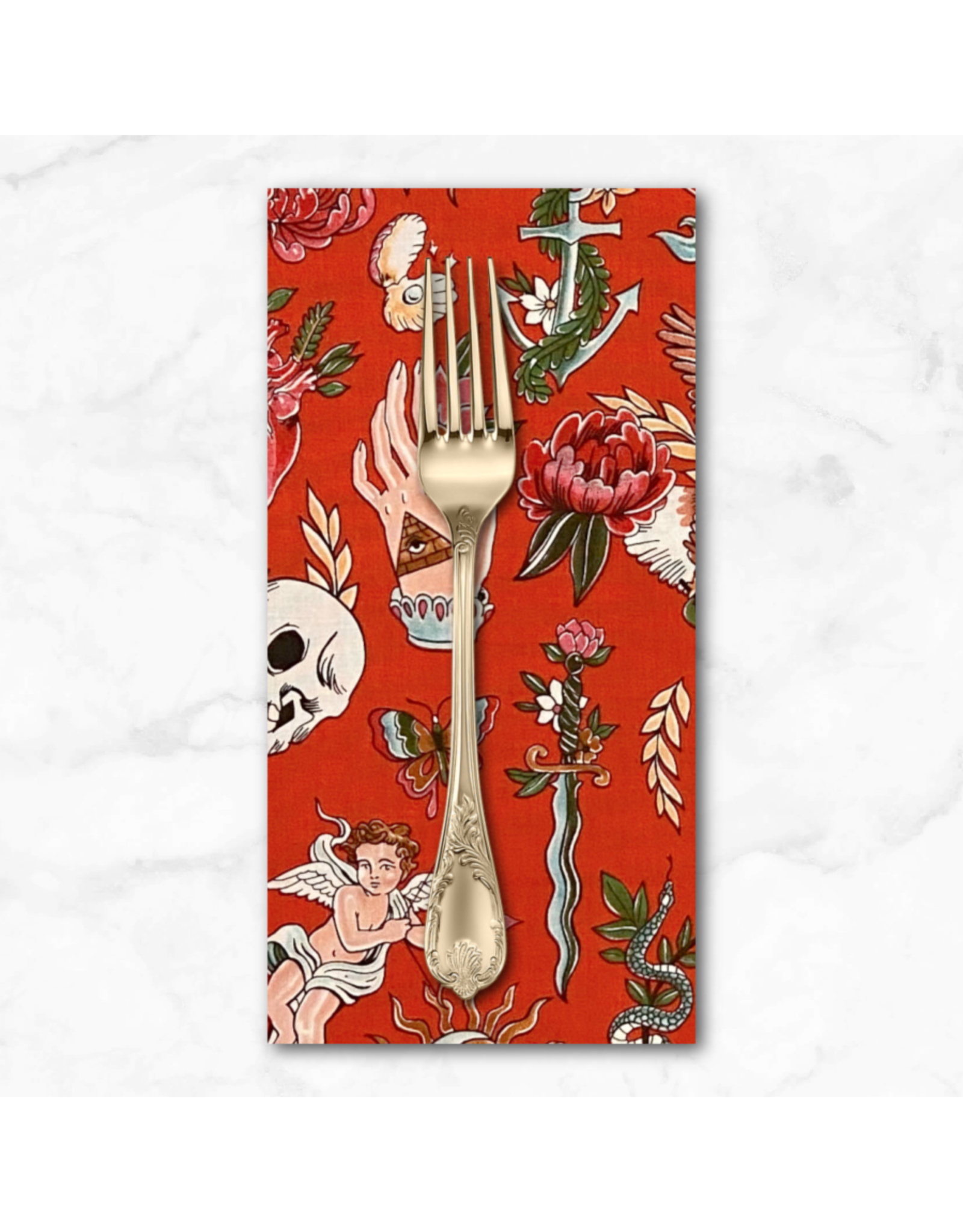 Black Spoon, Fork, Knife Themed Kitchen Rug Machine Washable Red