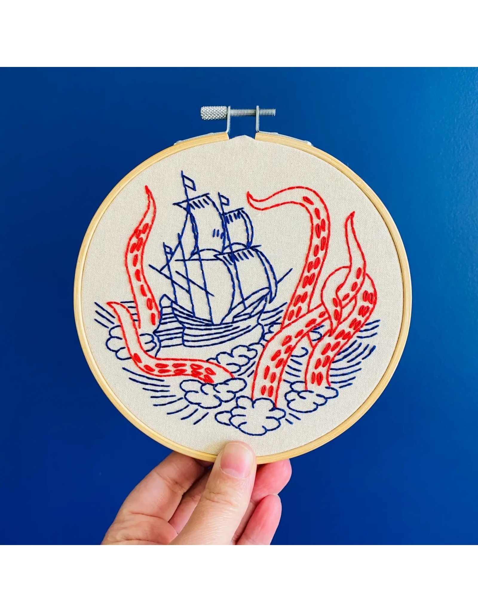 Hook, Line & Tinker Kraken and Ship, Embroidery Kit