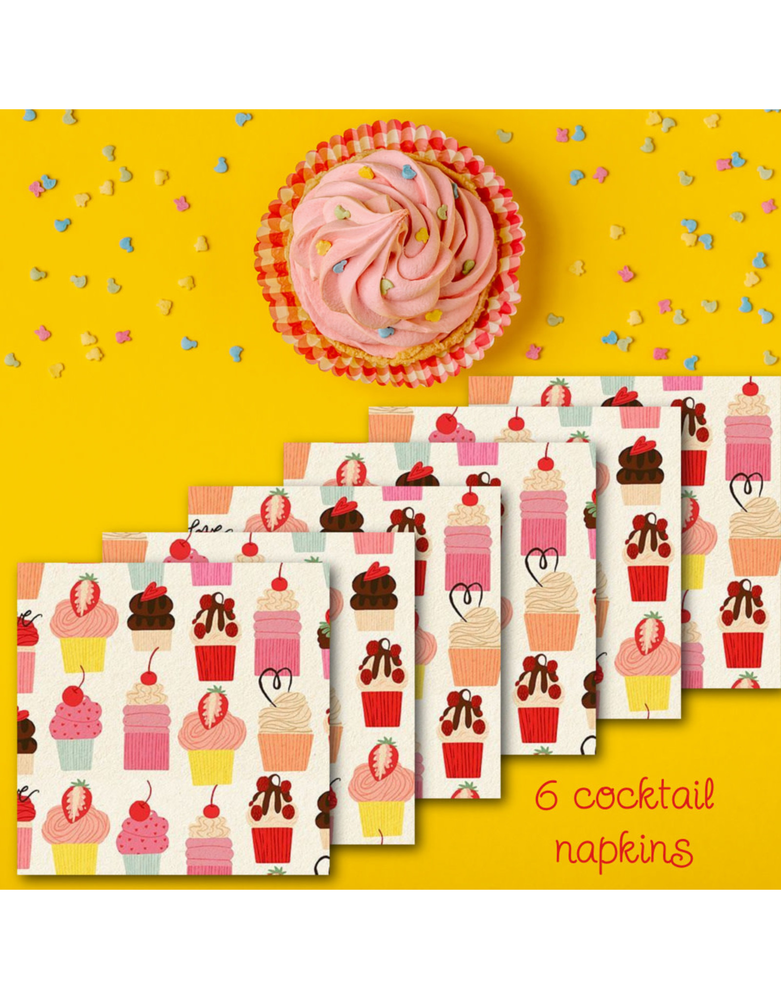 PD Sweet on You, Cupcakes in Cream, Set of 6 Cocktail Napkins