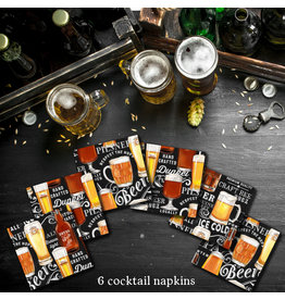 PD The Cave, Beers on Chalkboard in Black, Set of 6 Cocktail Napkins