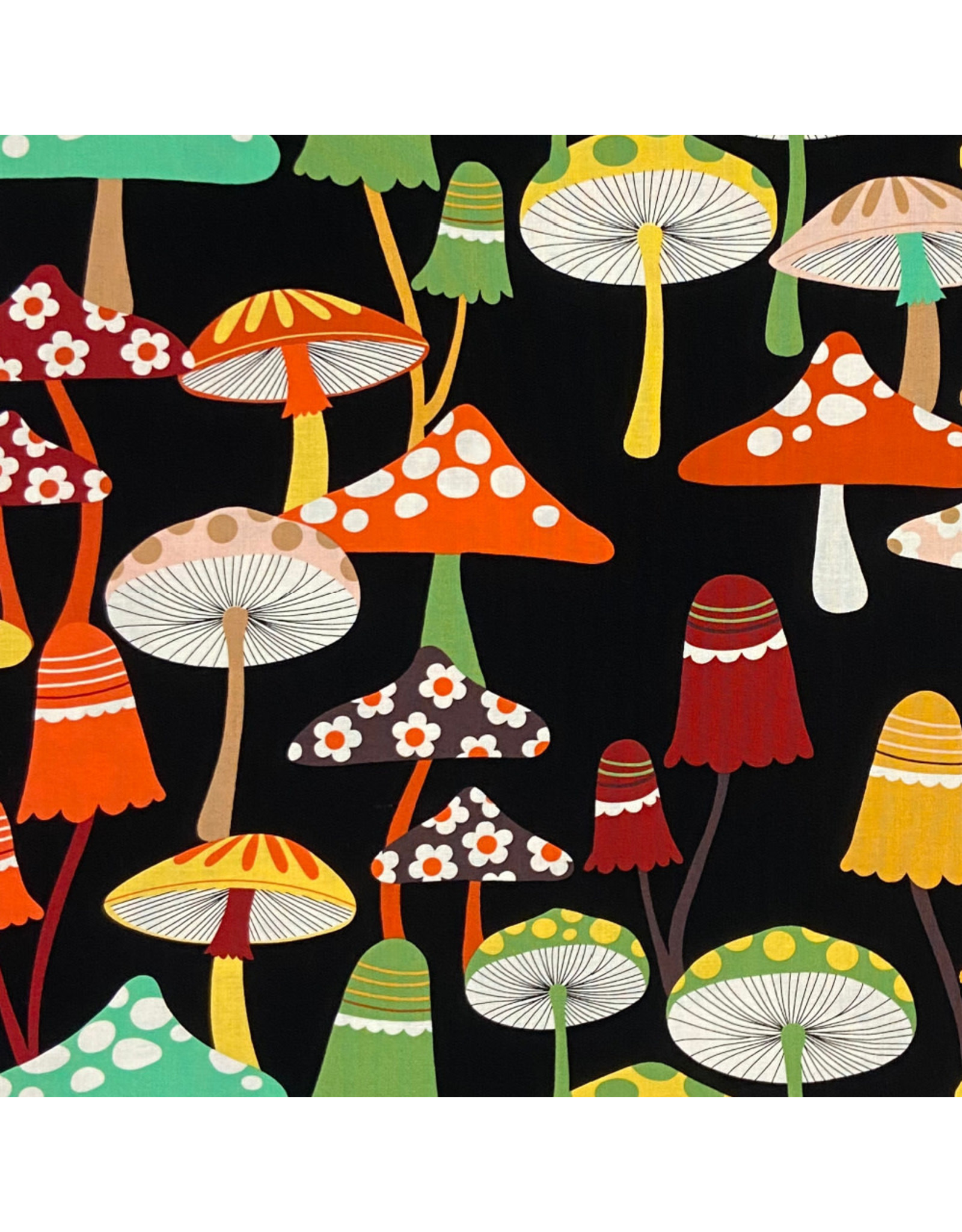Alexander Henry Fabrics Fall Harvest,  Harvest Mushroom in Black, Fabric Half-Yards