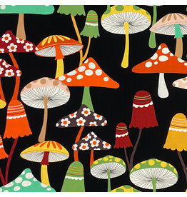 Alexander Henry Fabrics Fall Harvest,  Harvest Mushroom in Black, Fabric Half-Yards