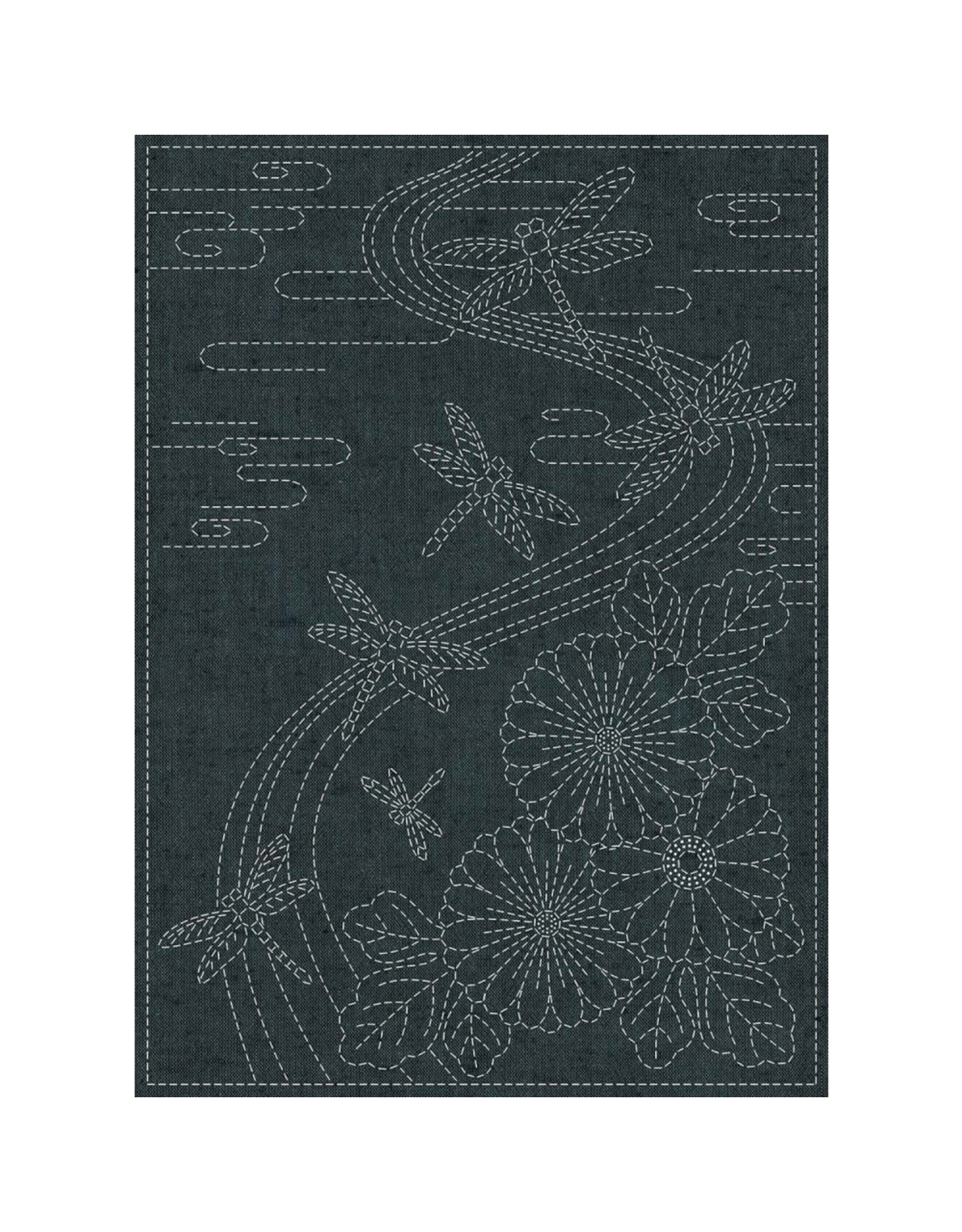 QHTextiles ON ORDER-Sashiko Cloth, Twilight Dragonfly on Yarn-Dyed Blue