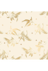 Melody Miller Curio, Goldfish in Natural with Metallic, Fabric Half-Yards