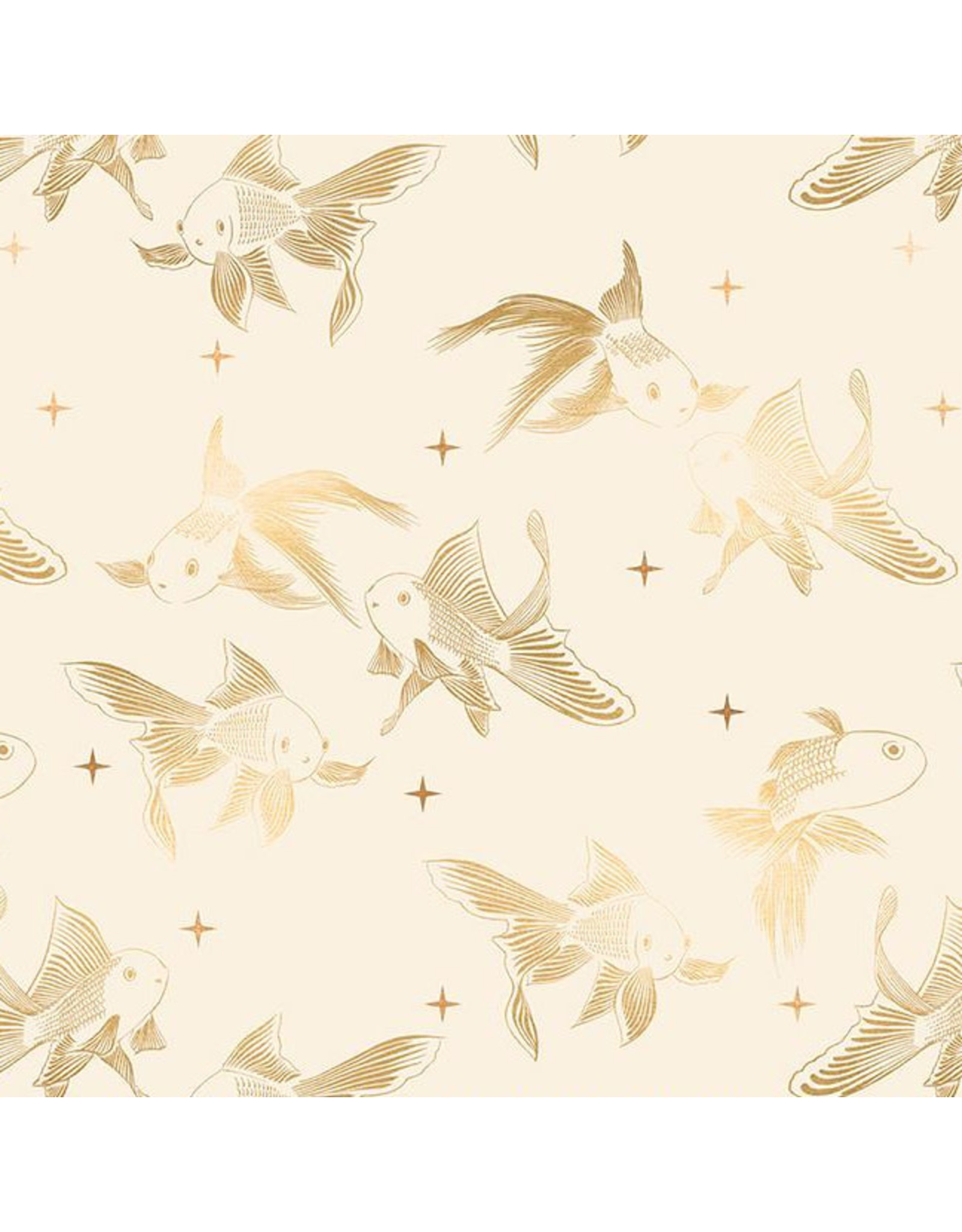 Melody Miller Curio, Goldfish in Natural with Metallic, Fabric Half-Yards