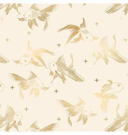 Melody Miller Curio, Goldfish in Natural with Metallic, Fabric Half-Yards