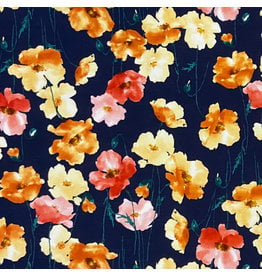 Kokka, Japan Cotton Lawn, Kokka Japan, Poppy Floral in Navy, Fabric Half-Yards